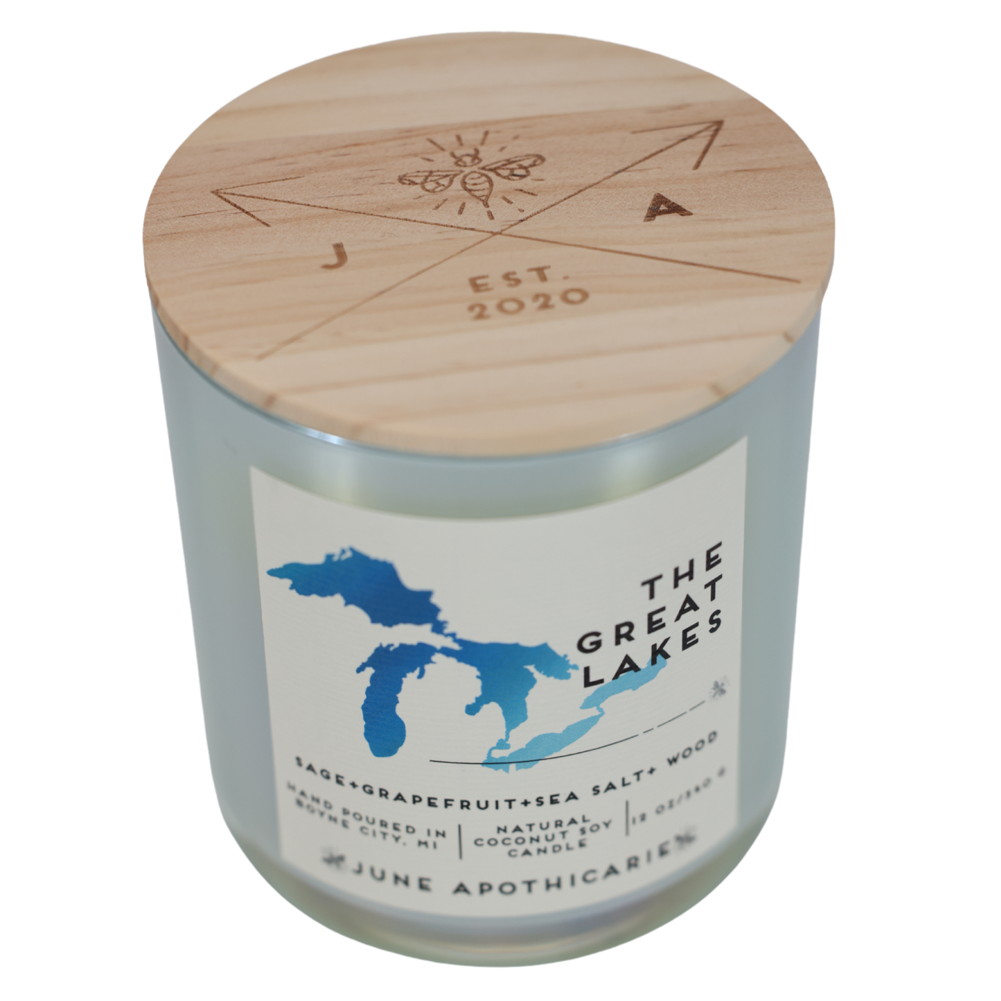 The Great Lakes 12 oz Glass Wooden Wick Candle
