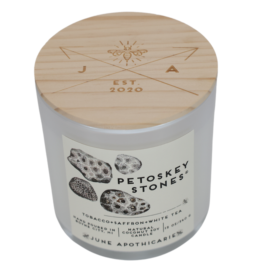 Petoskey Stones® 12 oz Glass Wooden Wick Candle