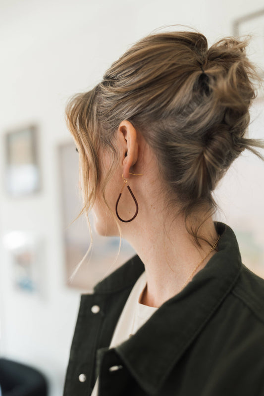 Copper earrings by Mend on the Move.Jewelry created from auto parts by abuse survivors in Detroit, Michigan.