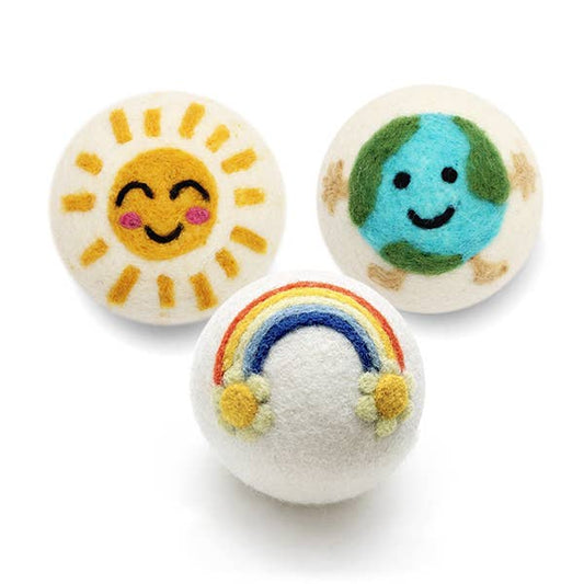 Earth • Sun • Rainbow: Eco Wool Dryer Balls Fair Trade: Rainbow with Flowers