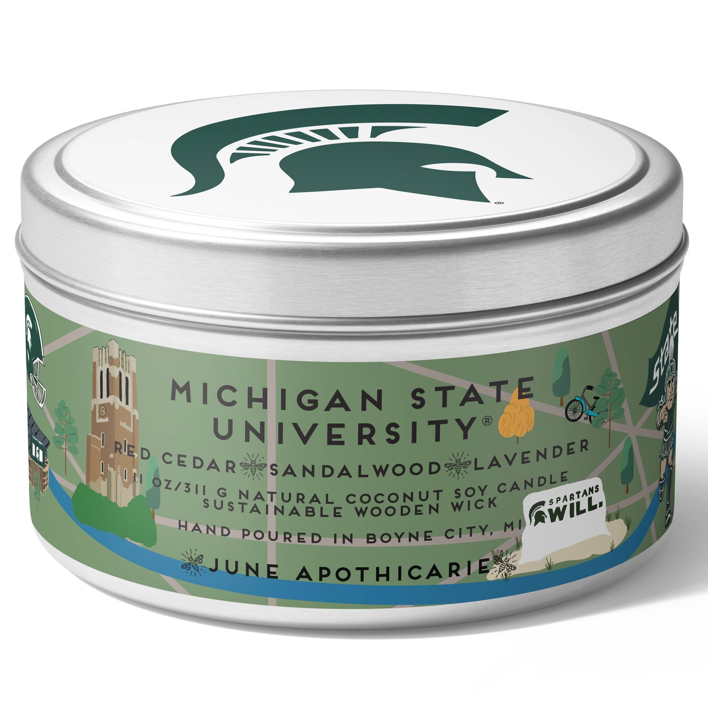 Michigan State University® 11 oz Wooden Wick Tin Candle
