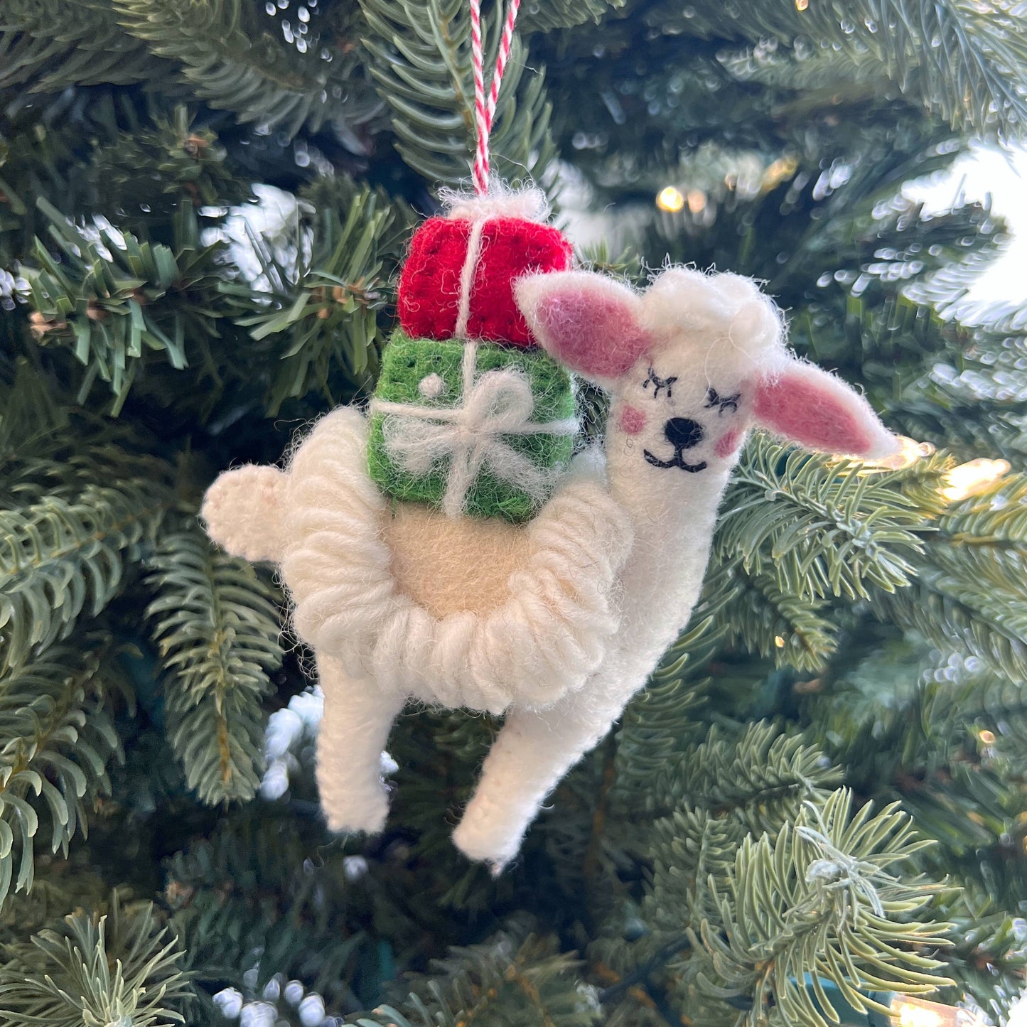 Llama with Presents Felt Wool Christmas Ornament