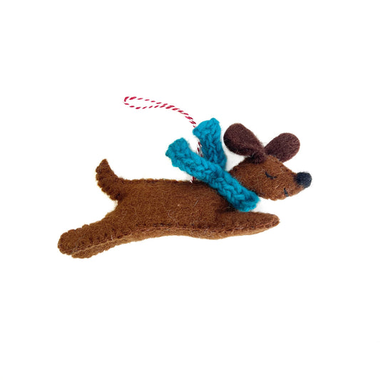 Dog Jumping Felt Wool Christmas Ornament