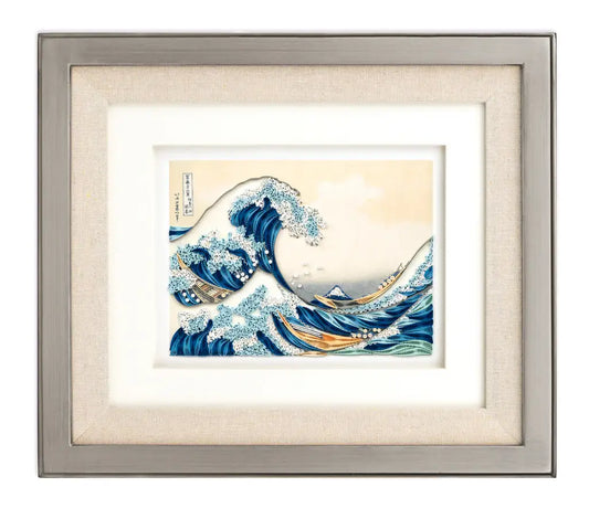 Artist Series Quilled Card - Great Wave, Hokusai framed in a silver wood frame