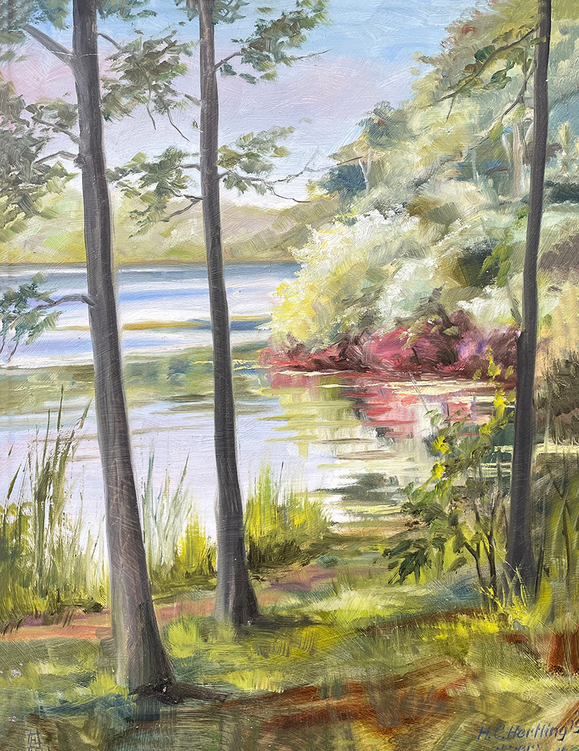 Autumn Shoreline Oil Painting by Michigan artist Heiner Hertling.