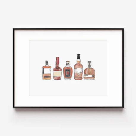 Bourbon Bottles art print by Abigail Leigh Designs
