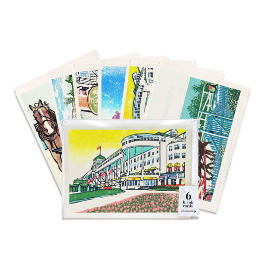 A casually elegant boxed card set featuring six digital reproductions of Natalia’s Mackinac Island themed block print designs.