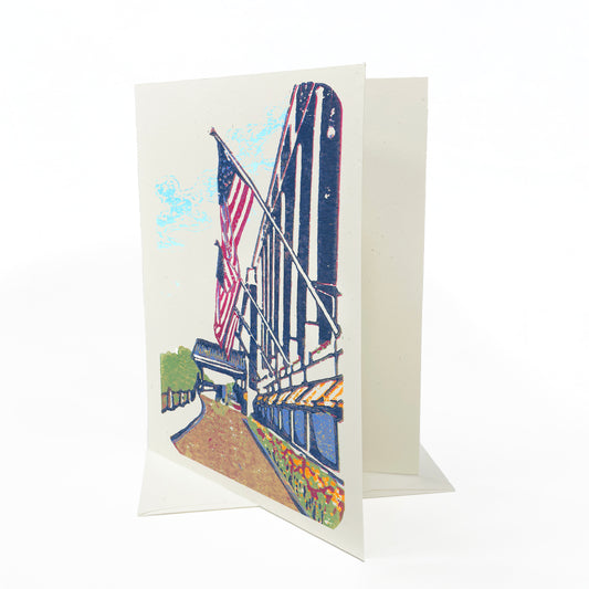 Grand Flags. A casually elegant card featuring a digital reproduction of a block print design with the same title by Natalia Wohletz of Milford and Mackinac Island, Michigan.