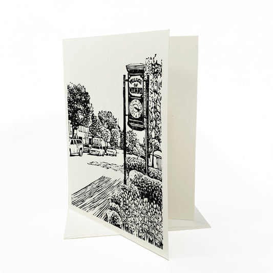 Milford Clock greeting card by Natalia Wohletz of Peninsula Prints.