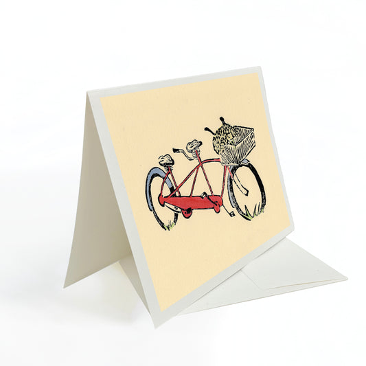 Red Tandem bike greeting card by Natalia Wohletz of Peninsula Prints.