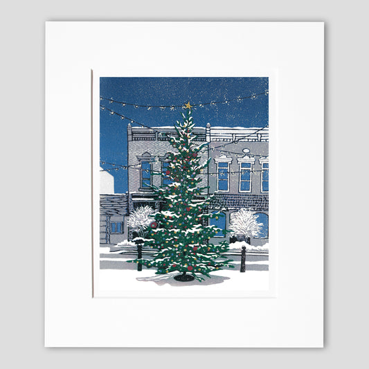 Christmas on Main Street Original Block Print