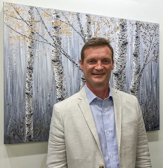 Michigan artist Gerd Schmidt paints beautiful landscapes of birch trees.
