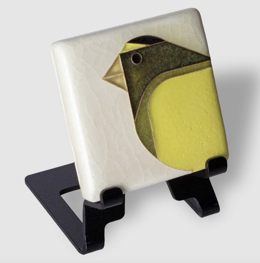 Grosbeak 3x3 art tile handmade by Motawi in Ann Arbor, Michigan.