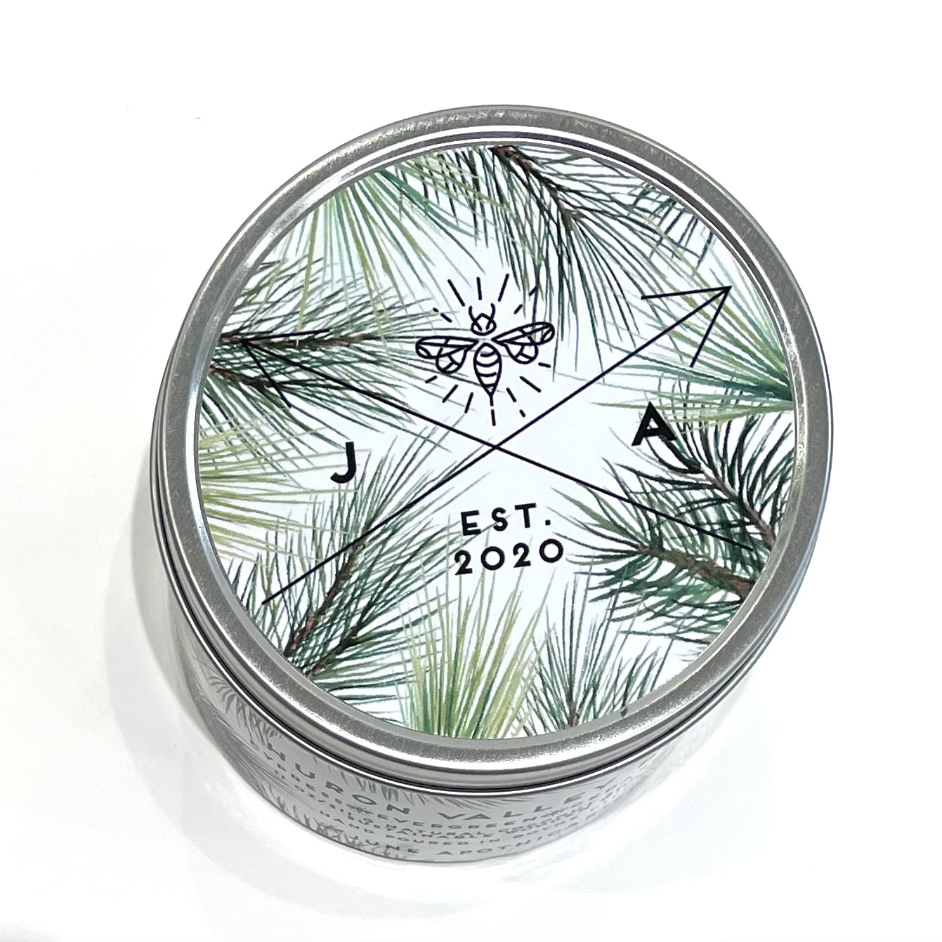 Huron Valley Pines Wooden Wick 11 oz Tin Candle. Made in Michigan by June Apothicarie