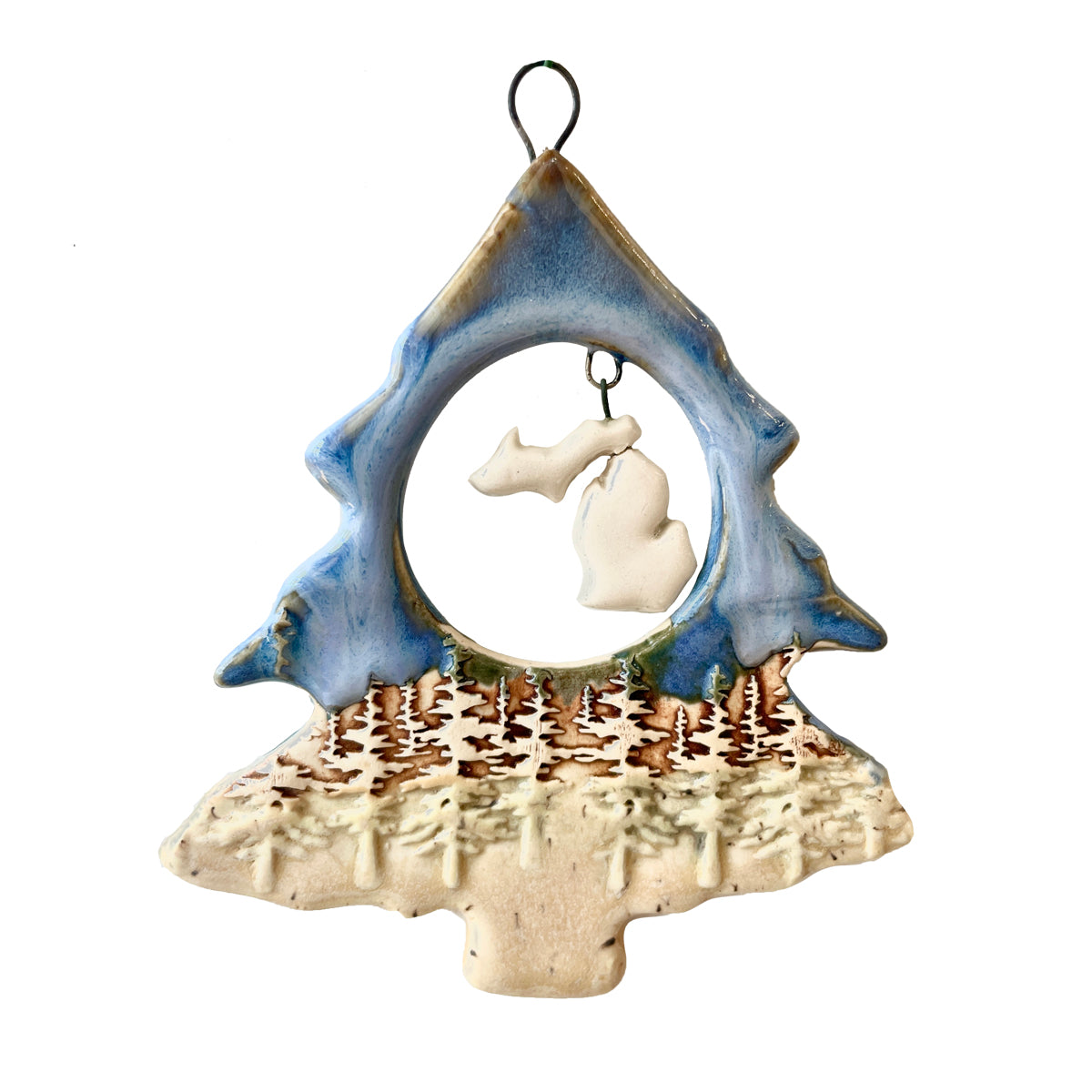 Dangling Michigan w/ UP Tree Christmas Ornament