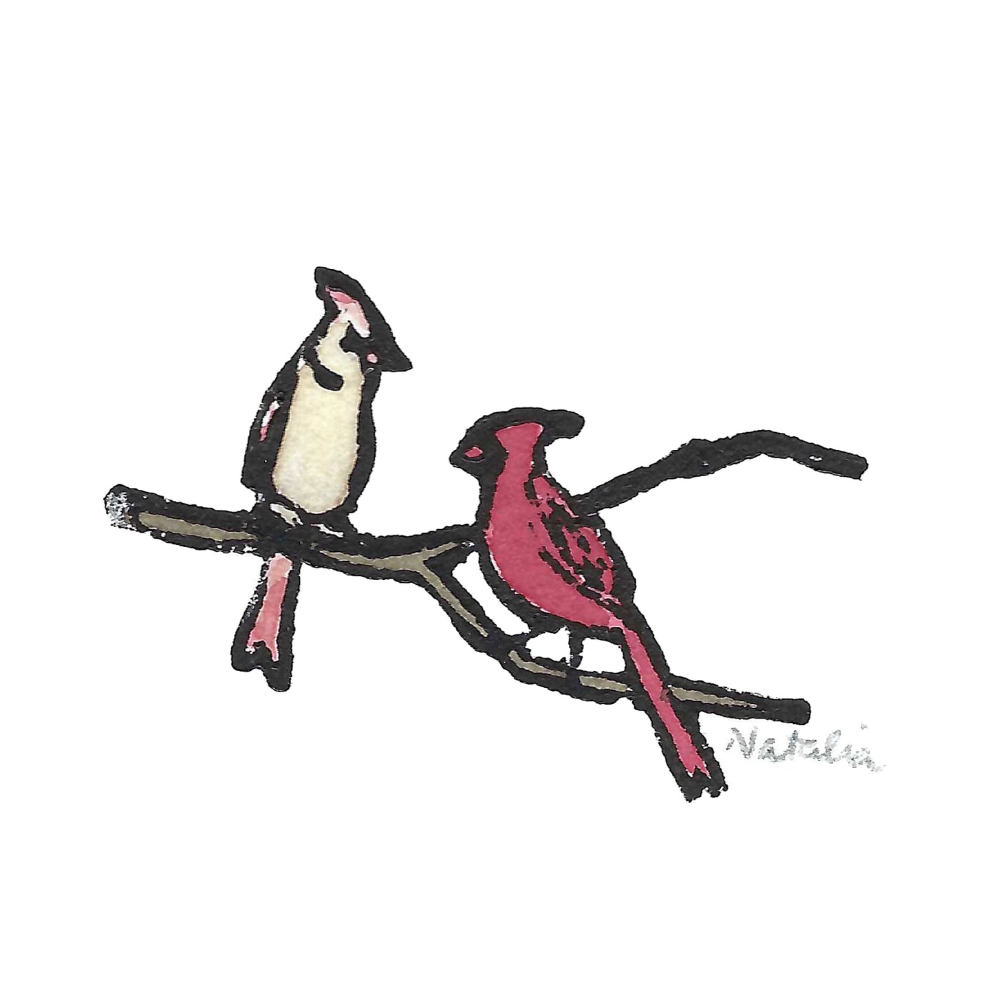 Mini Cardinal Couple Original Block Print