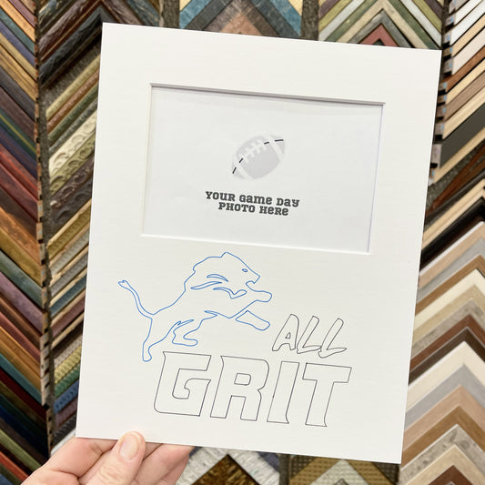 All Grit mat board to display your game day photos and show your Detroit Lions pride.
