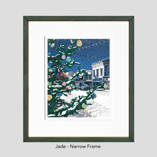 Small Town Christmas Original Block Print