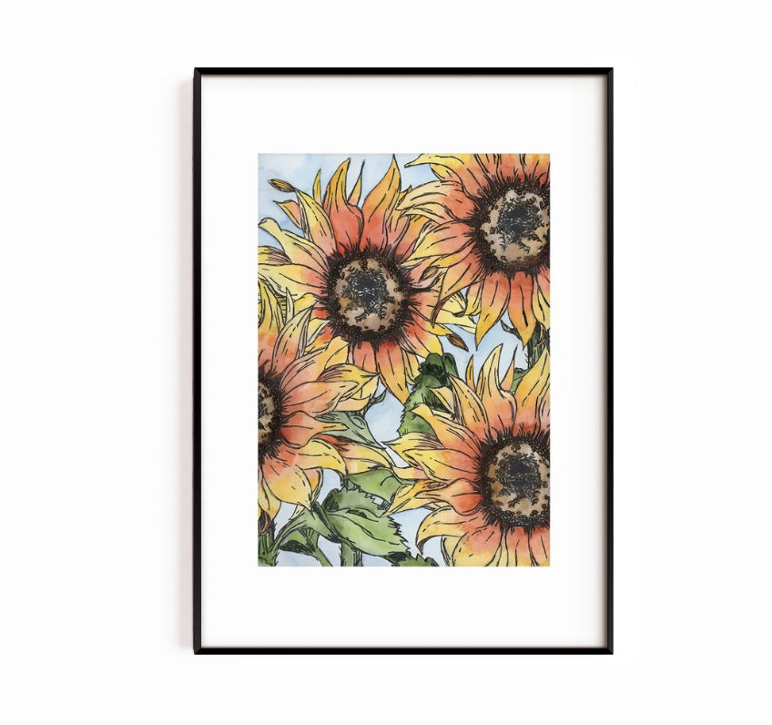 Surrounded Sunflowers - Fine Art Print by Abigail Leigh Designs