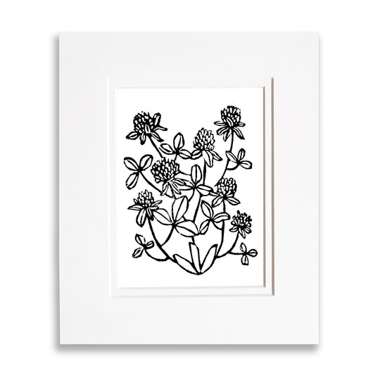 Red Clovers Wildflower Original Block Print