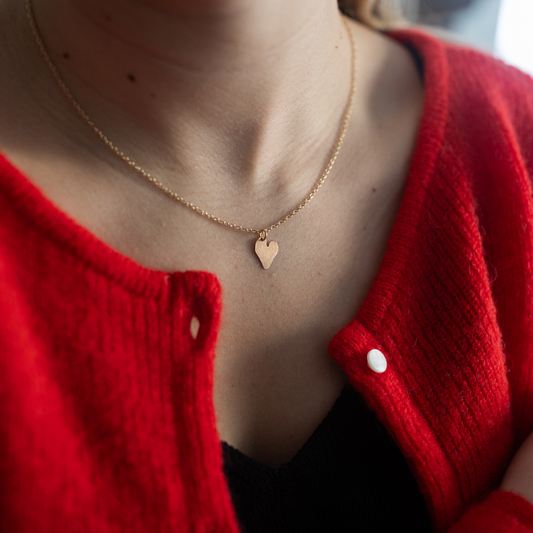 Amore Copper Heart Gold Plated Necklace by Mend on the Move. Jewelry created from auto parts by abuse survivors in Detroit, Michigan.