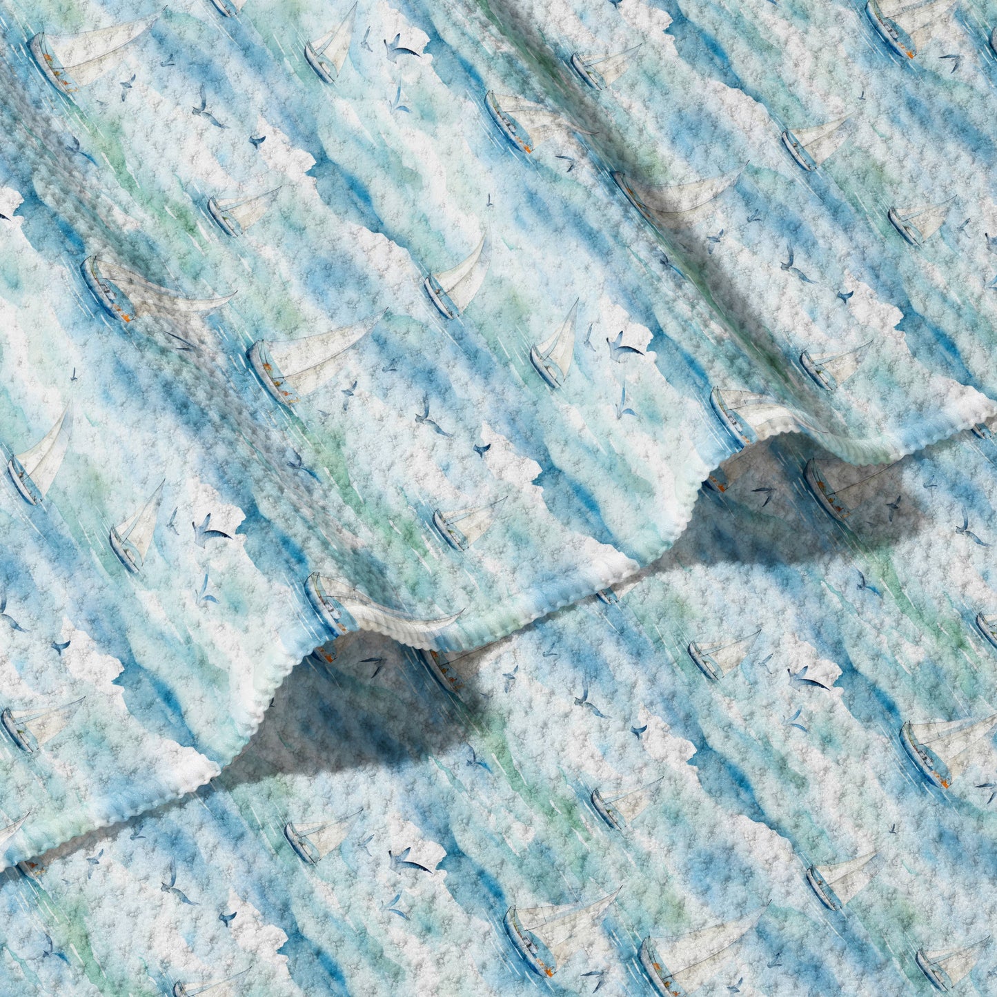 Watercolor Sailboats Double Sided Waffle Dish Towel