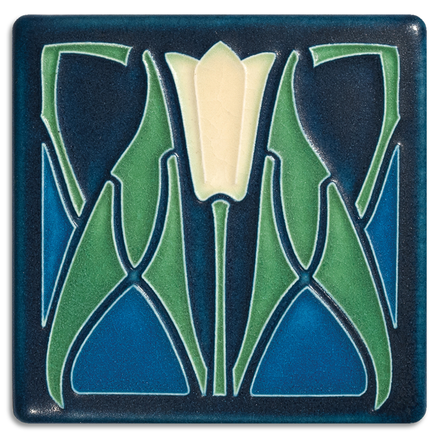 Lotus 4 x 4 in. art tile handmade by Motawi in Ann Arbor, Michigan.