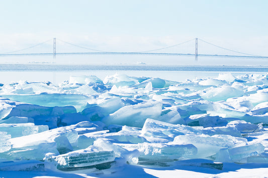 Blue Ice & the Mighty Mac - photography by Jennifer Wohletz of Mackinac Memories.