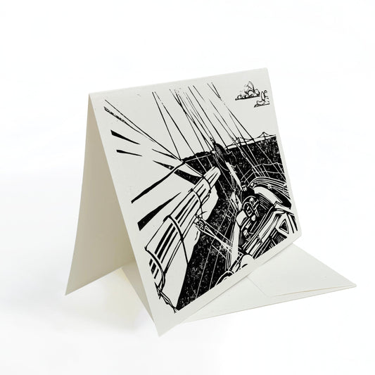 30 Degrees Blank Greeting Card - A casually elegant card featuring sailing art by printmaker Natalia Wohletz of Peninsula Prints.