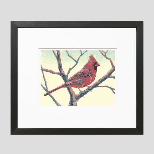 Contemporary bird art by printmaker Natalia Wohletz of Peninsula Prints titled Cardinal.