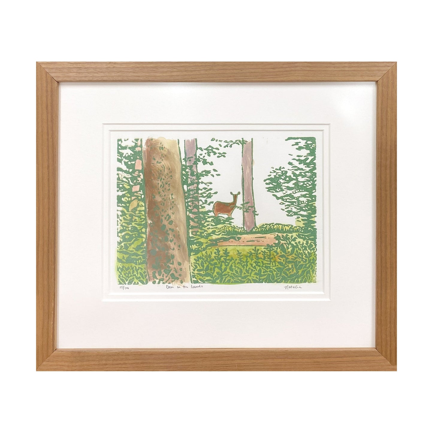 Deer in the Woods Original Block Print by Natalia Wohletz of Peninsula Prints.