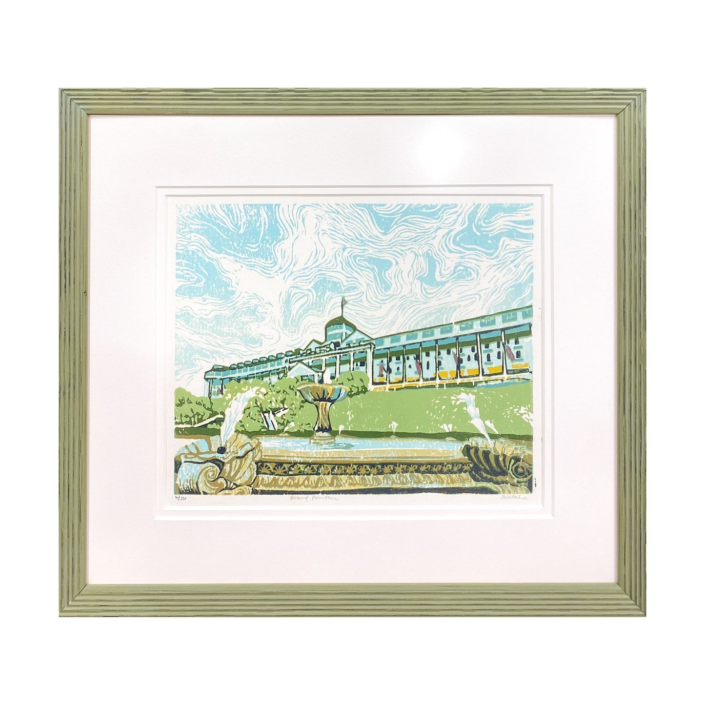 Grand Fountain Original Block Print by Natalia Wohletz of Peninsula Prints.