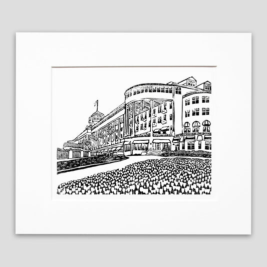 Grand Hotel art by printmaker Natalia Wohletz of Peninsula Prints, Mackinac Island, titled Grand Hotel #2.