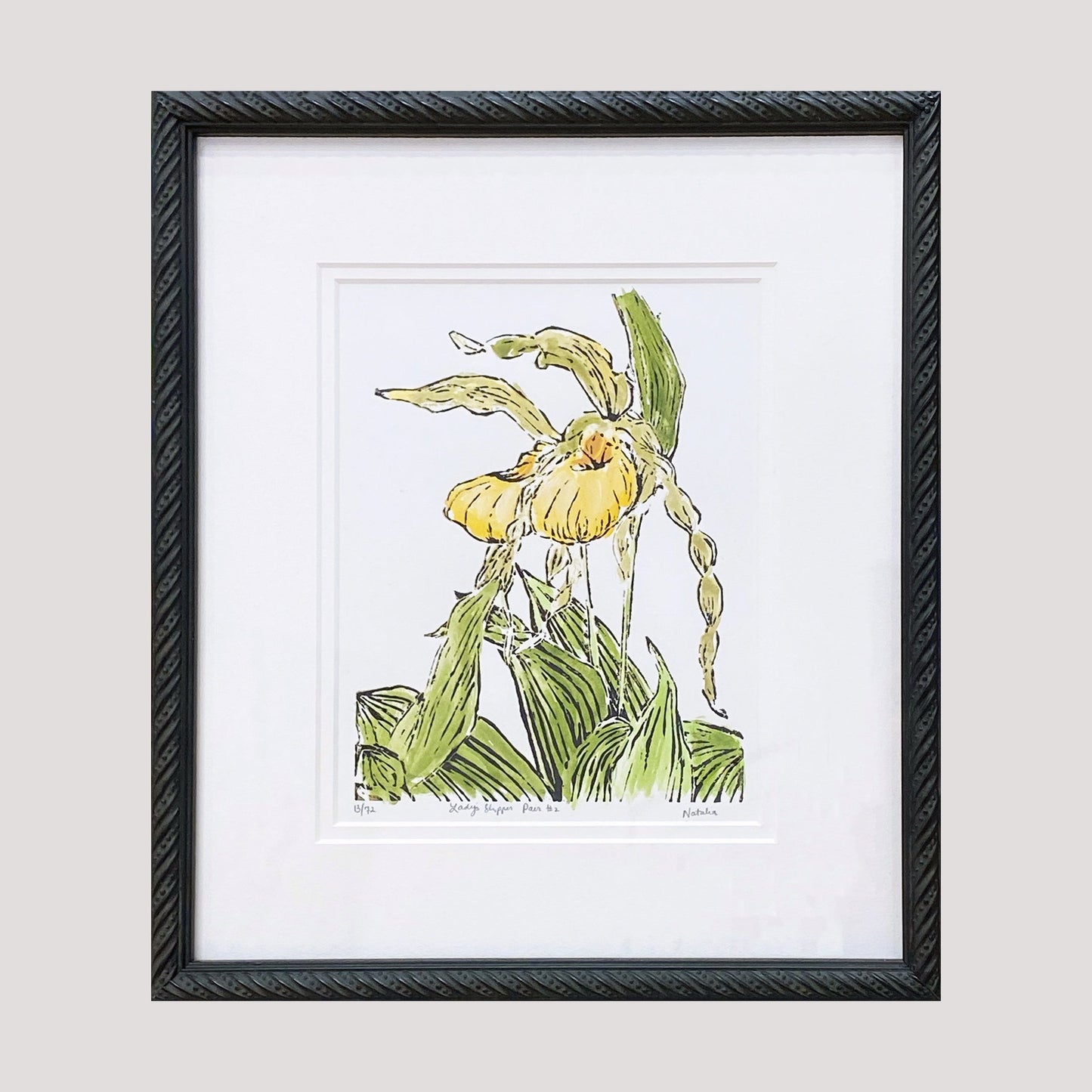 Lady's Slipper Pair #2 Original Block Print by Natalia Wohletz of Peninsula Prints.