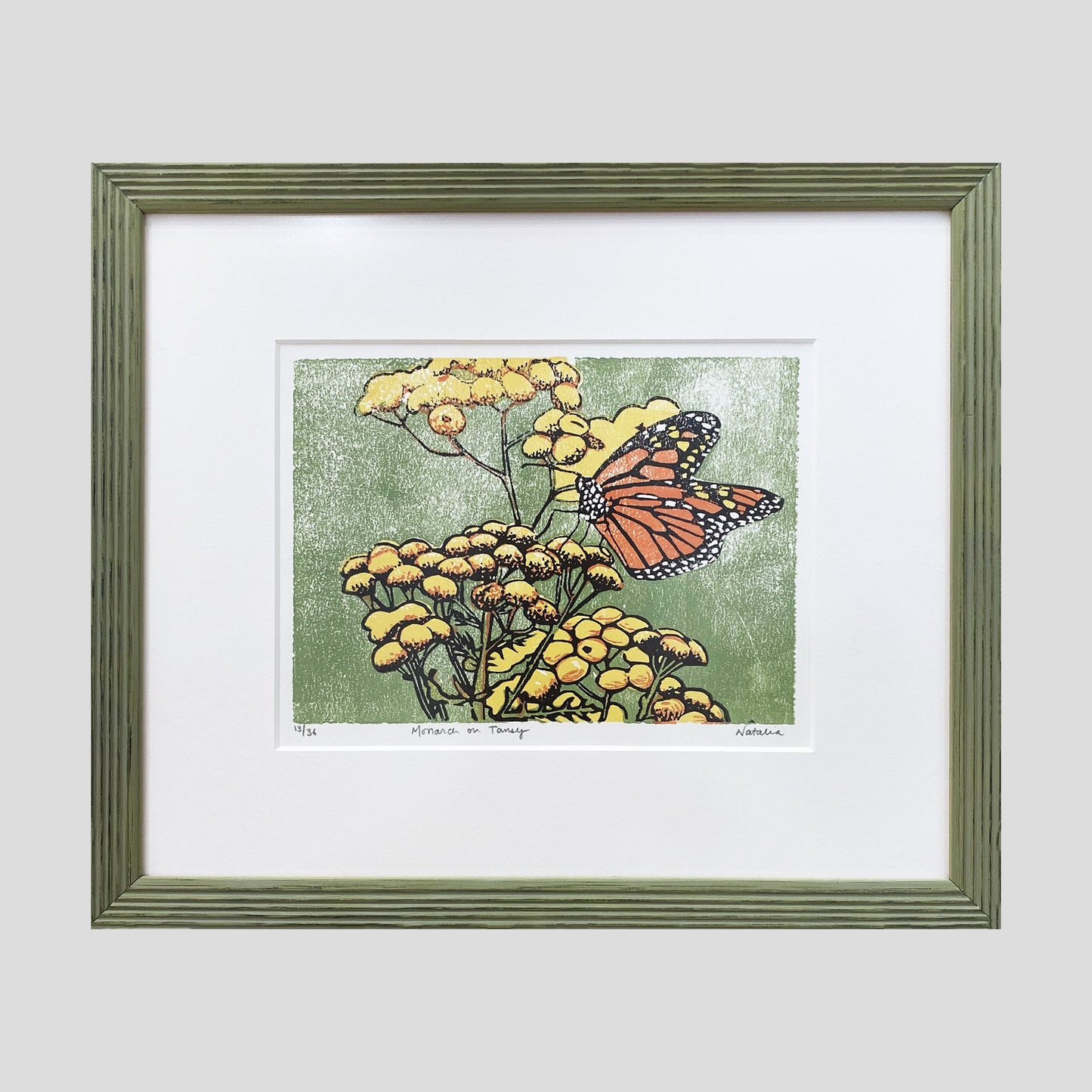 Monarch on Tansy Original Block Print by Natalia Wohletz of Peninsula Prints.