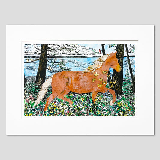 Mackinac Island horse art by Natalia Wohletz of Peninsula Prints, Milford & Mackinac Island, Michigan, titled Morning Frolic #2.