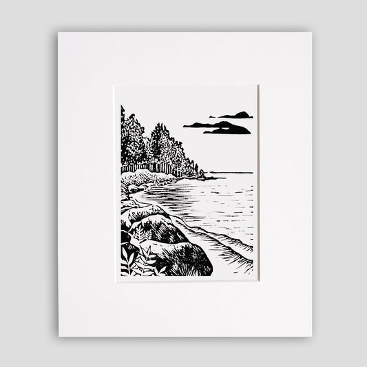 Lakeside living art by Michigan printmaker Natalia Wohletz of Peninsula Prints in Milford & Mackinac Island, titled Peninsula.