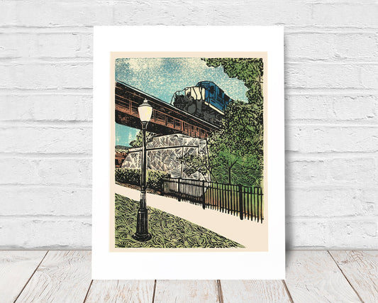 Milford Train Original Block Print