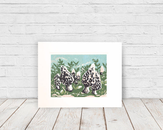 Morel Mushrooms Original Block Print