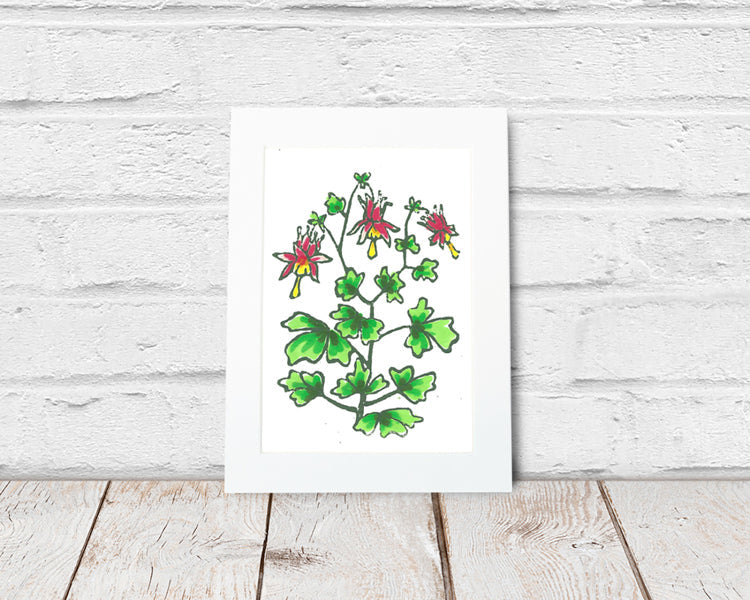 Columbine Wildflower Original Block Print by Natalia Wohletz of Peninsula Prints.