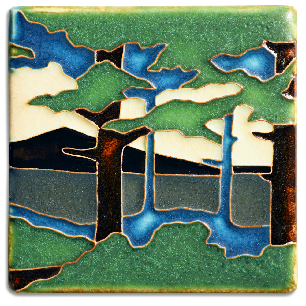 Summer Pine Landscape Mountain 4x4 #4420 by Motawi.