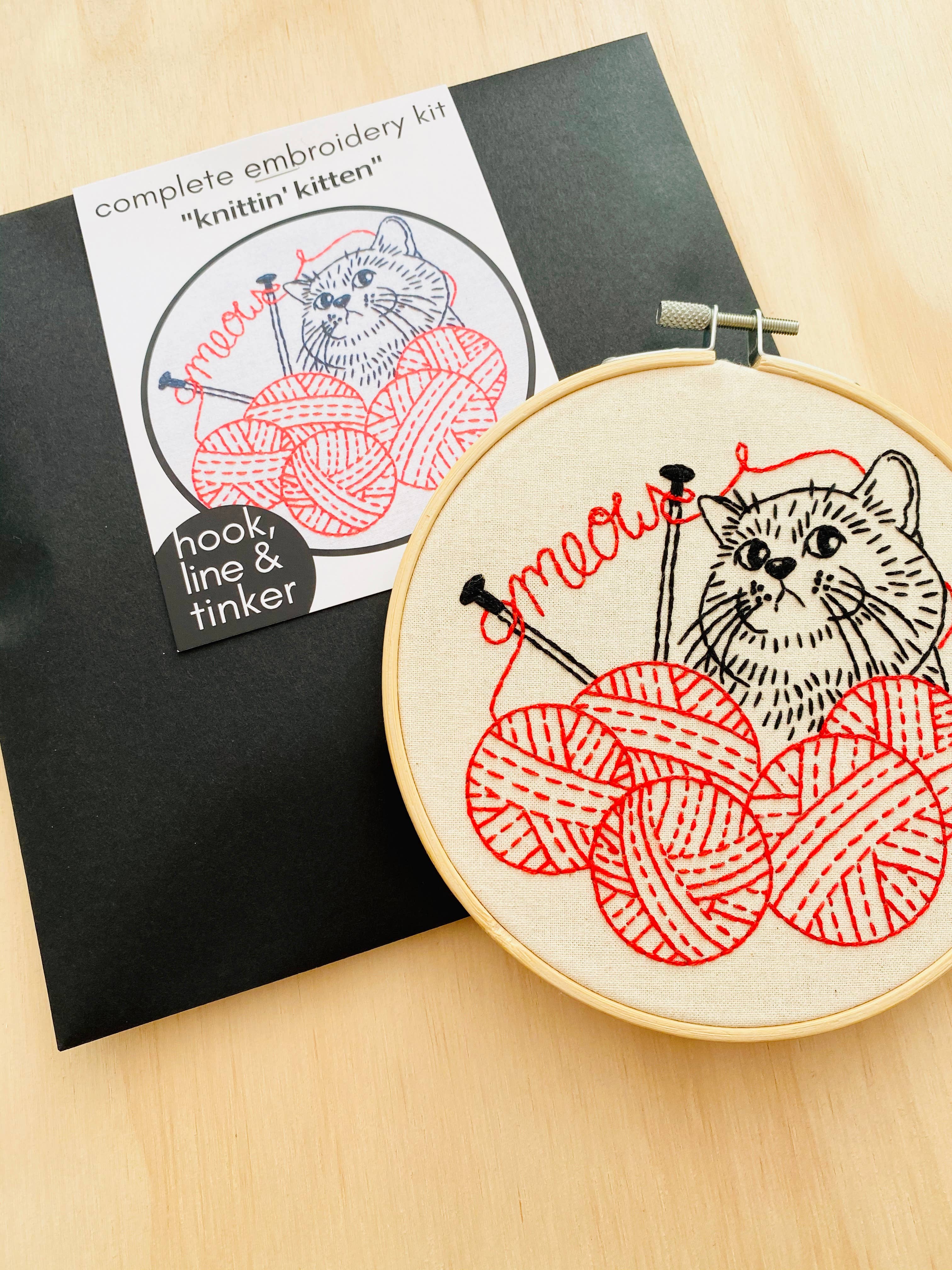 Knittin' Kitten Embroidery Kit – Main Street Art
