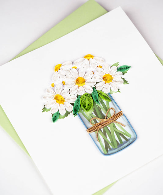 White Daisies in Jar Card