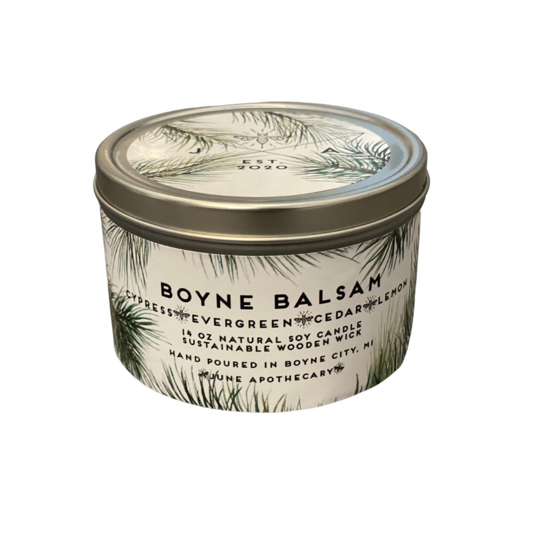 Boyne Balsam Wooden Wick 11 oz Tin Candle