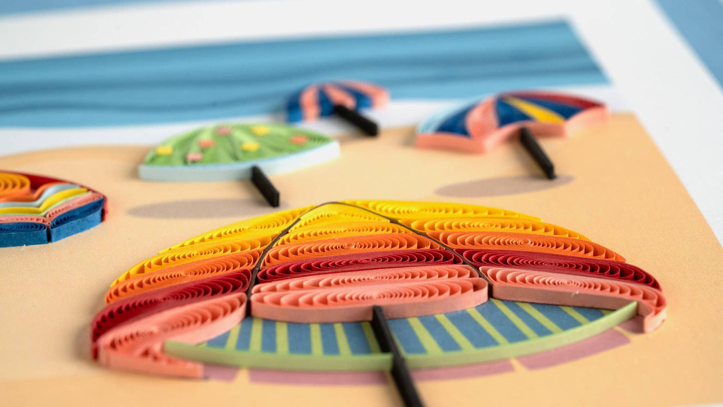 Colorful Beach Umbrellas Quilling Card