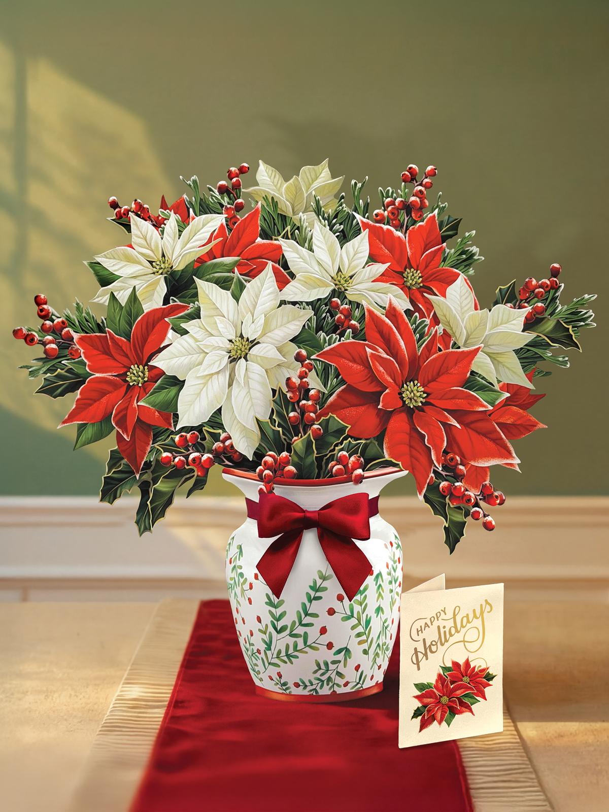 Festive Poinsettias Pop-Up Greeting Card