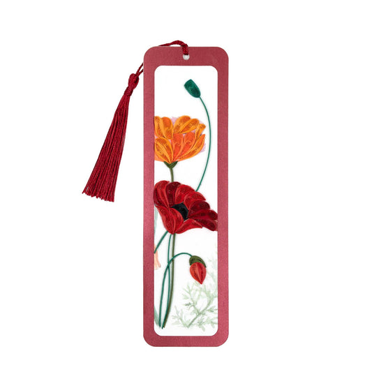 Handmade Quilled Paper Red and Orange Poppies Bookmark