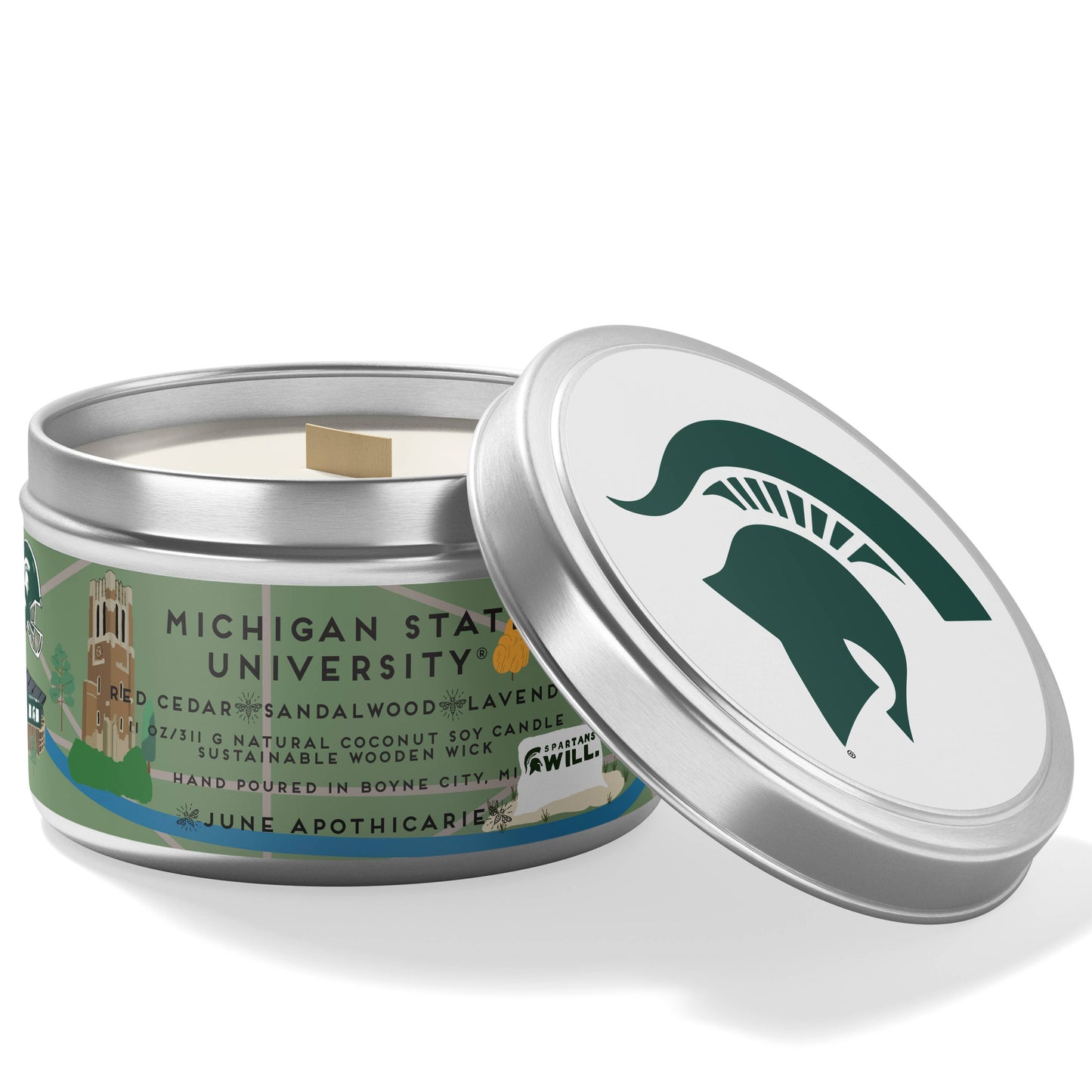 Michigan State University® 11 oz Wooden Wick Tin Candle