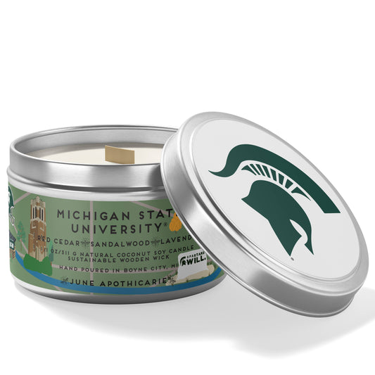 Michigan State University® 11 oz Wooden Wick Tin Candle