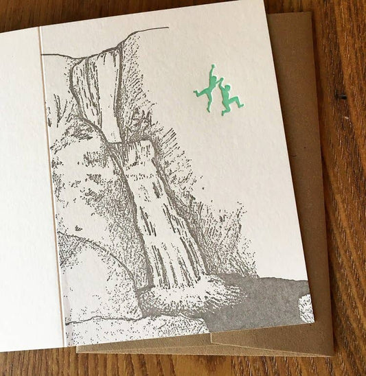 Jumping From Falls Letterpress Greeting Card